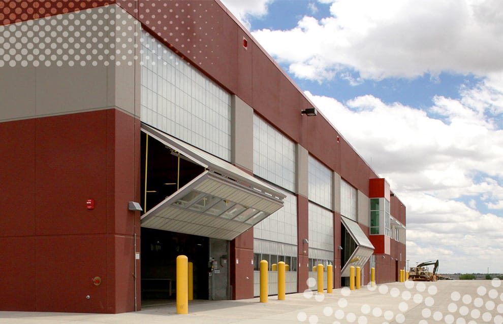 Building at Fort Carson fitted with multiple Schweiss bifold doors