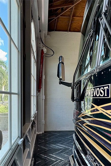 Interior view from side of hidden Schweiss hydraulic door shown closed on Frank Vital's RV garage in Fort Lauderdale