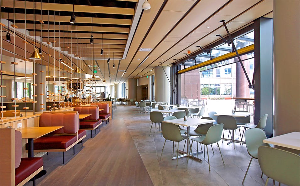 Interior view of Genentech Pharmaceuticals where a Schweiss bifold door is installed