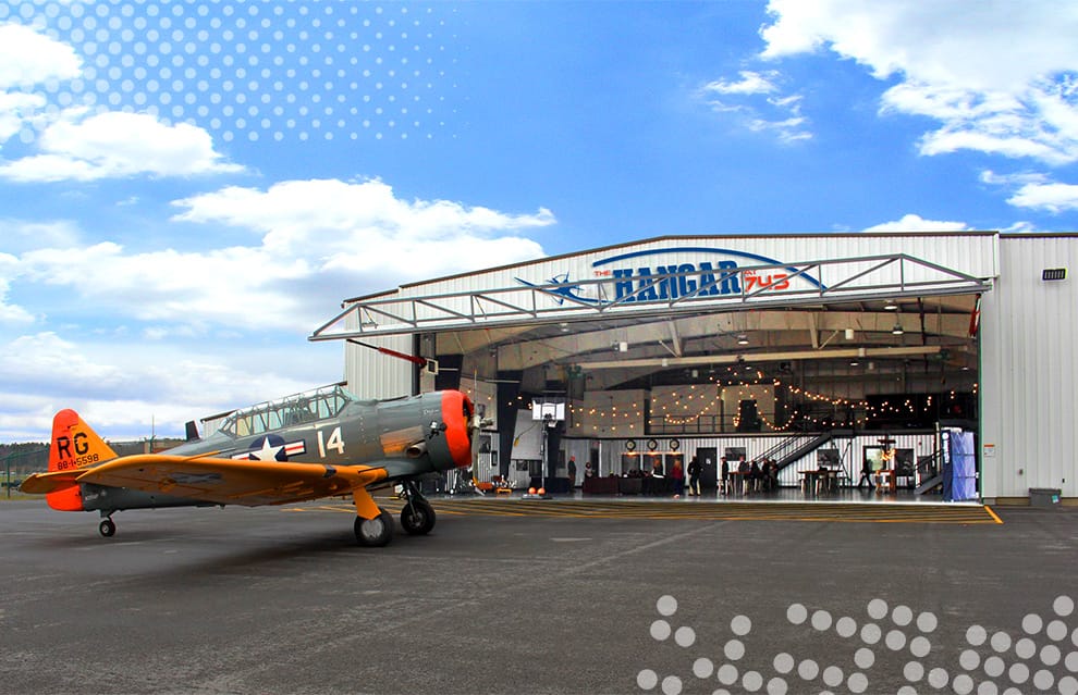 Exterior view of The Hangar at 743 fitted with a Schweiss hydraulic door