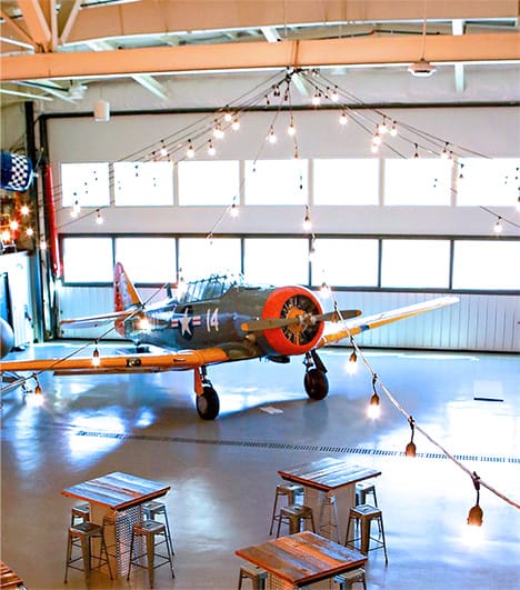 Interior view of The Hangar At 743 fitted with Schweiss hydraulic door