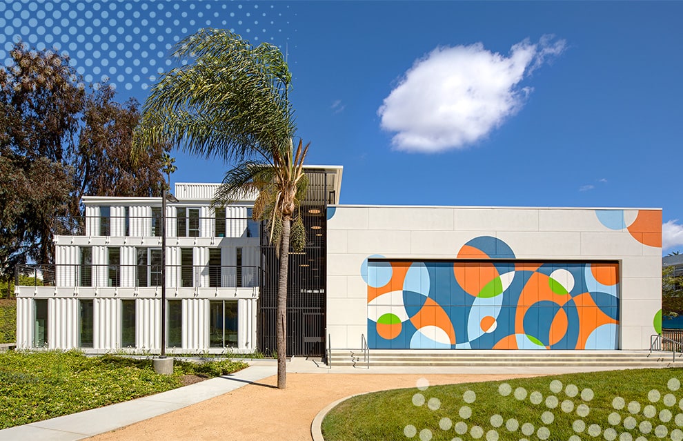 Wide shot of Heart of Los Angeles' new ARC building known as the Clubhouse