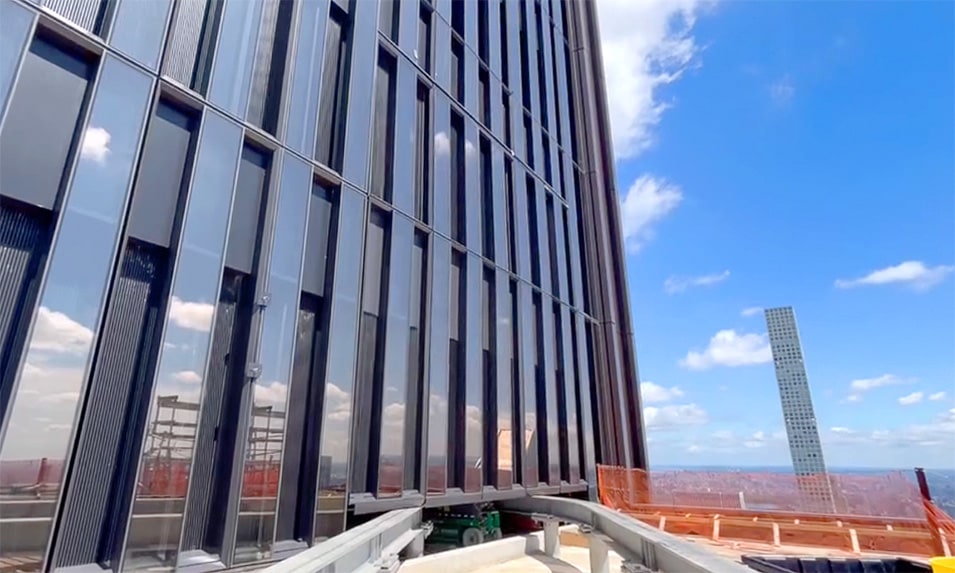 Schweiss bifold door fitted on JP Morgan's 60-story skyscraper headquarters shown closed