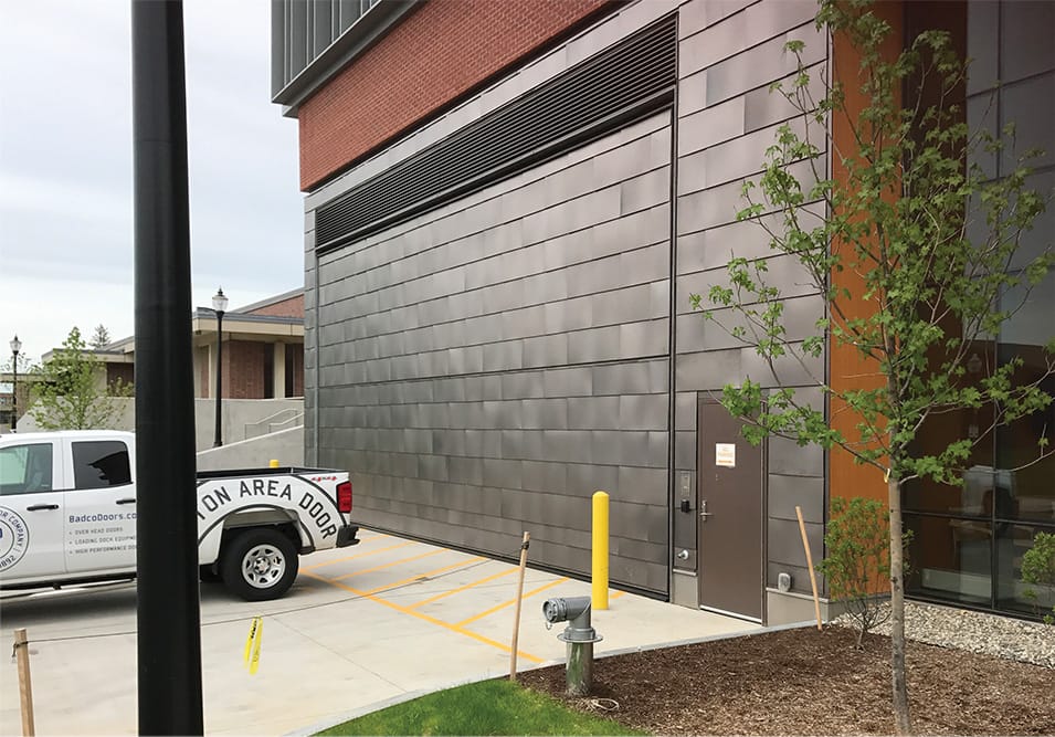 Schweiss bifold door fitted on the University of Massachusetts shown closed