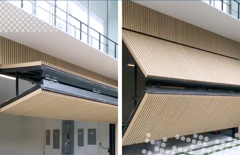 Collage of Schweiss Bifold door on Miami Residential home in Miami-Dade county shown fully open and closing from the exterior