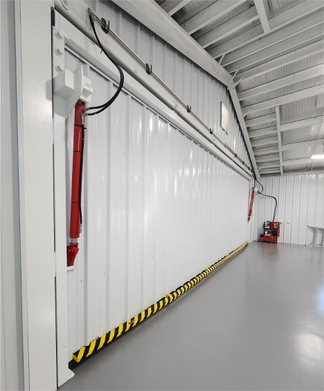 Interior view of Schweiss hydraulic door installed on Mike McLeod's hangar