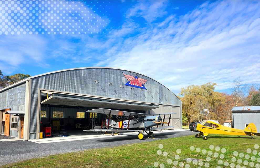 Exterior view of Schweiss bifold door fitted on Old Rhinebeck Aerodrome