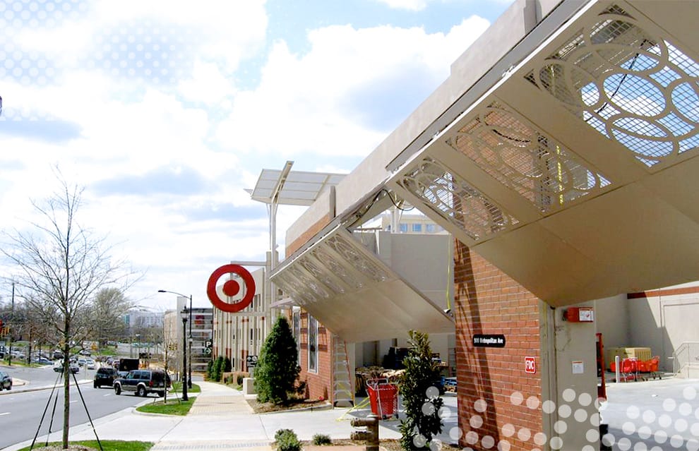 Multiple custom Schweiss bifold doors used as security doors fitted on the loading area of a Target store