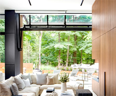 Interior view of Schweiss bifold door fitted on Waxwing Residence