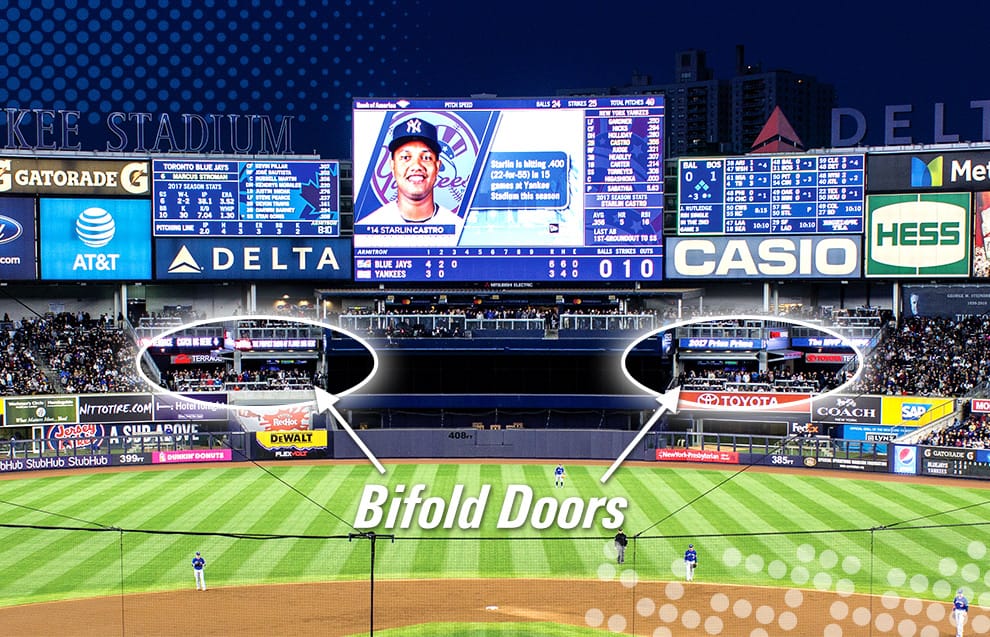 Schweiss bifold doors fitted in the stands of Yankee Stadium