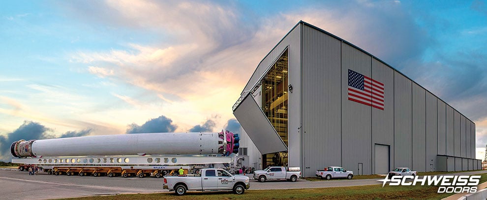 Rocket Hangar with Big Strong Schweiss doors and patented Liftstraps