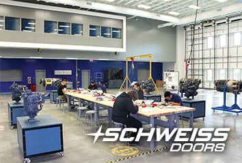 Aviation school shop doors can open up for large equipment or aircraft