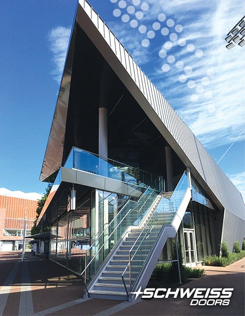 Tennis Stadium installs three 25 ft by 9 ft Schweiss Strap Bifold Doors