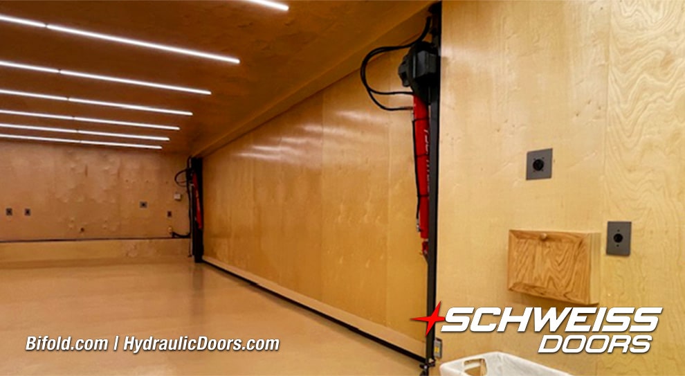Interior view of closed Schweiss hydraulic door installed on Brad Mottier's garage
