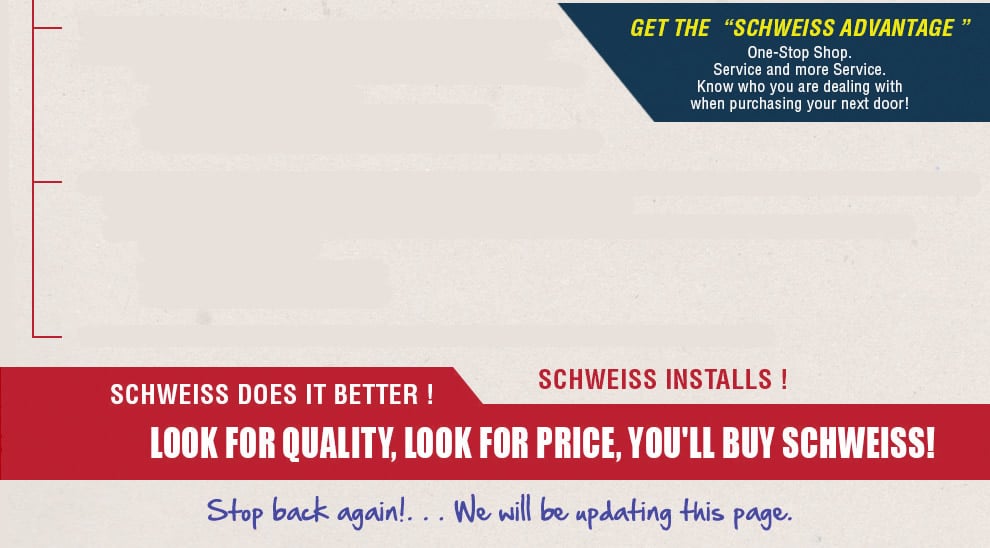 Schweiss Doors - Stop Back Again - We Will be updating this page.