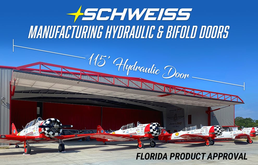115 ft Schweiss hydraulic door on hangar 
