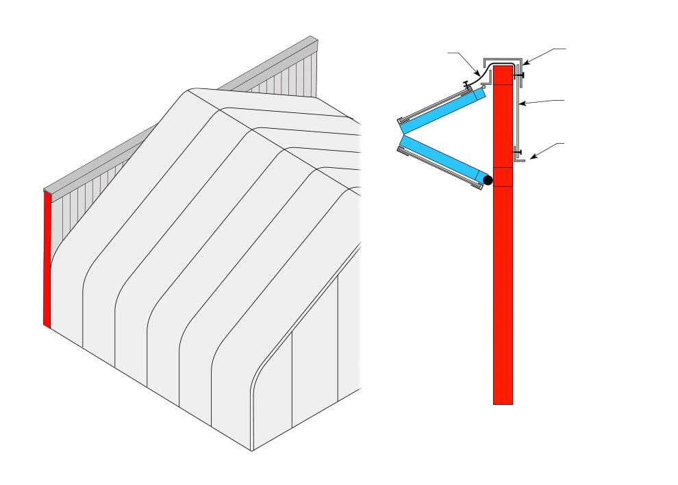 Diagram showing flash behind freestanding header of bifold door