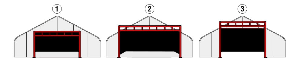 Diagram showing freestanding header styles on hoop buildings