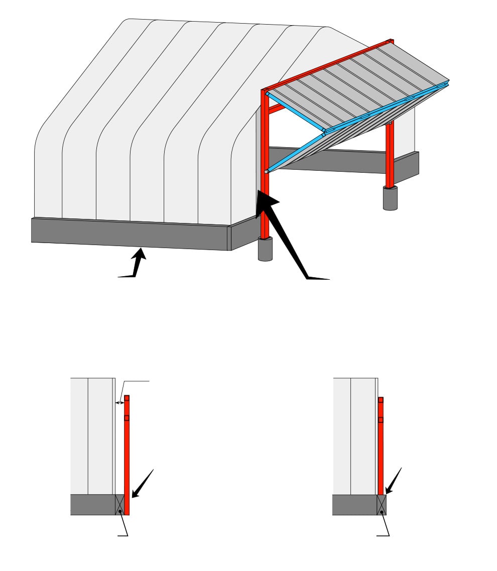 Diagram showing quonset building with concrete curbing