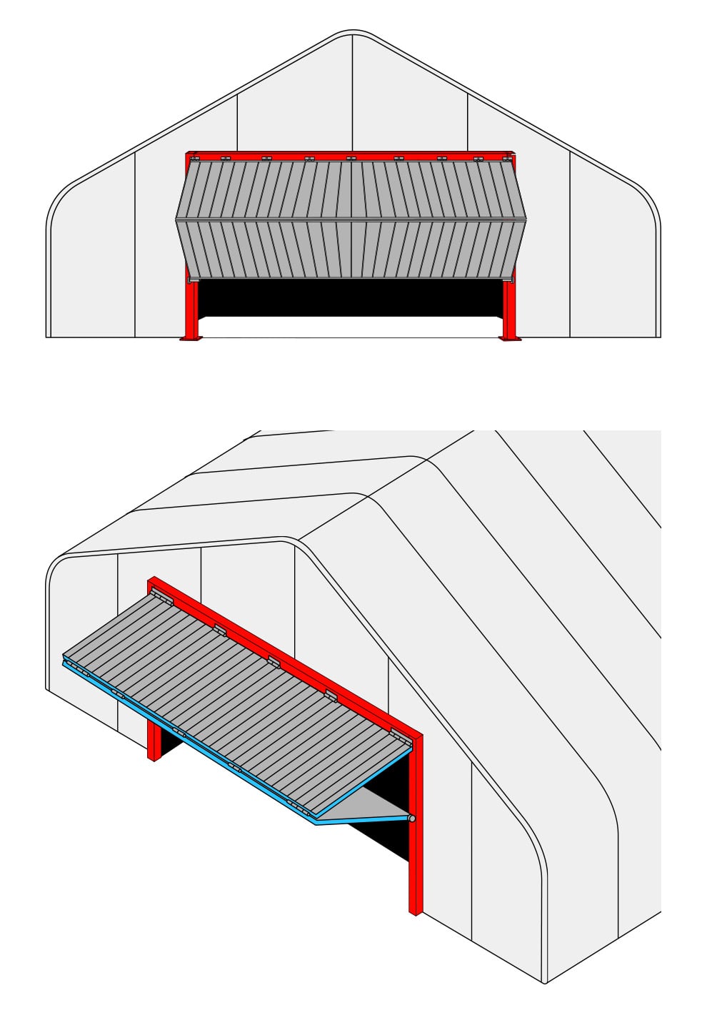 Diagram of endwall bifold door on hoop building