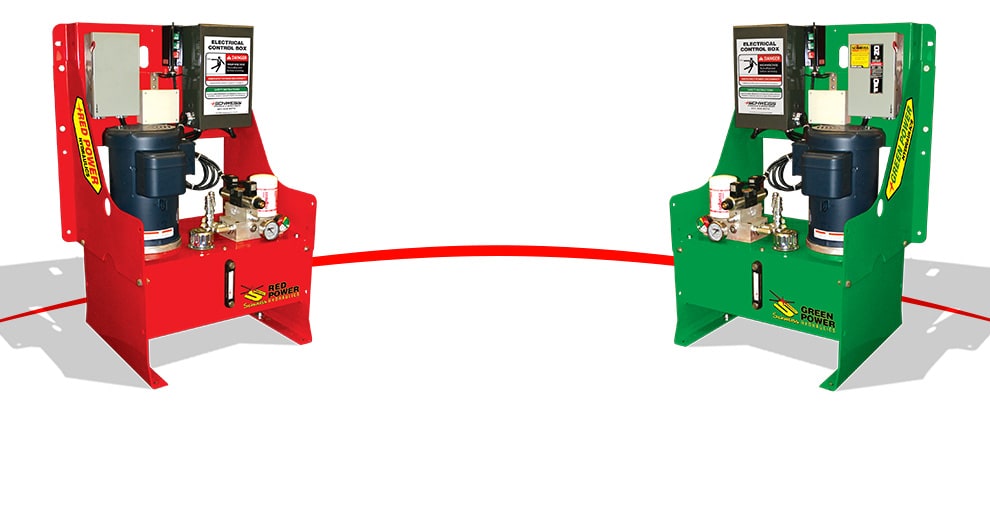 Schweiss offers both Red and Green colors for their compact all-in-one complete power units