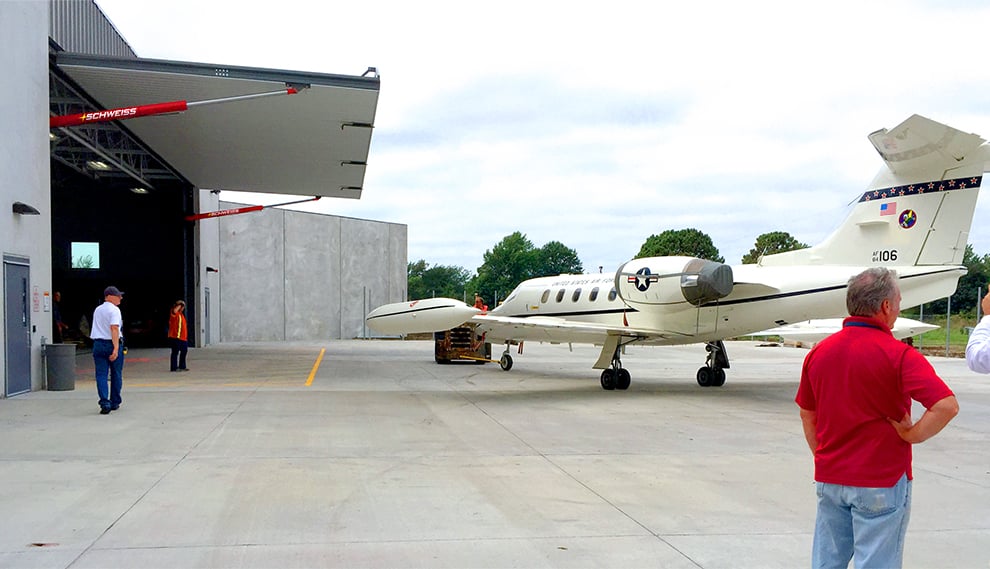 Schweiss Large Hydraulic Doors at airplane hangar