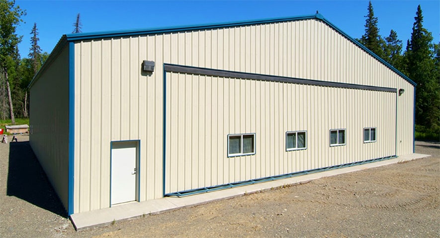 Schweiss one-piece hydraulic door with serial number viewed from the outside