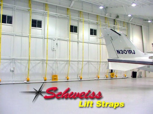 Commercial Hangar Bifold Door features Lift Strap System
