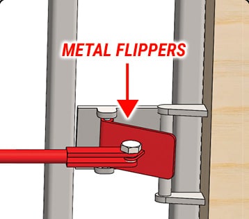Diagram of metal flippers, sometimes they latch, sometimes they miss - not Schweiss!