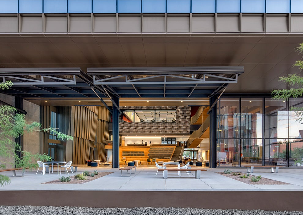 Multiple Schweiss glass hydraulic designer doors fitted on University of Arizona building