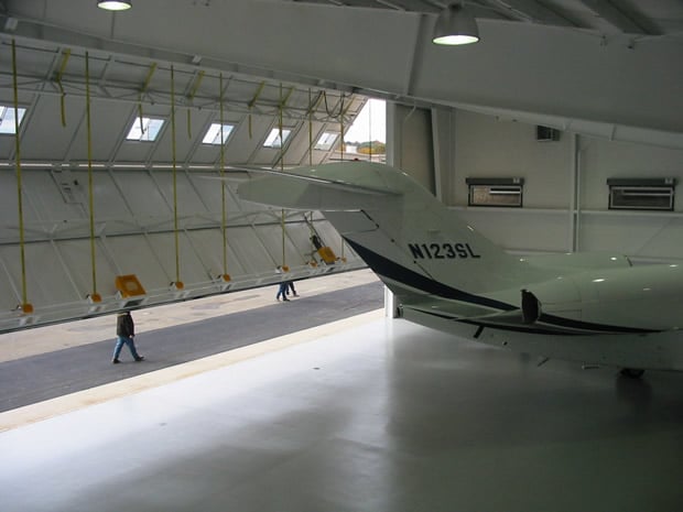 These bifold Straplift hangar door weigh in at 16,000 lbs