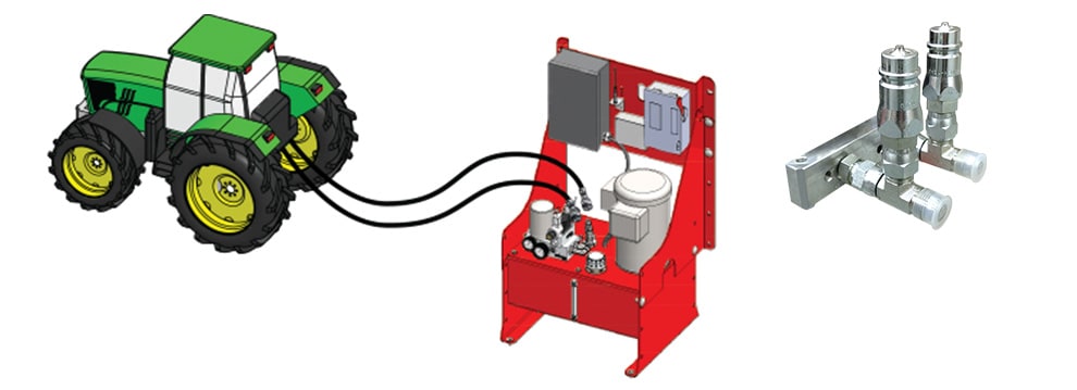 Schweiss hydraulic door installed on building behind parked tractor that could be used for backup power