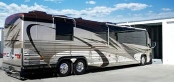 premium motor coach is shown entering its 14 ft. x 16 foot high storage unit