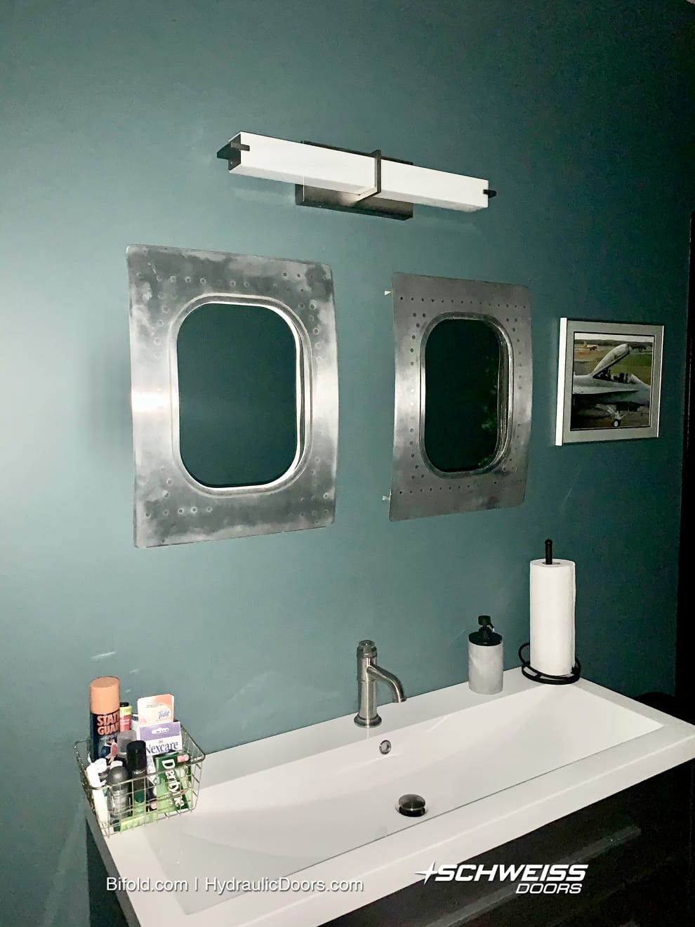 Aircraft windows repurposed as bathroom mirrors