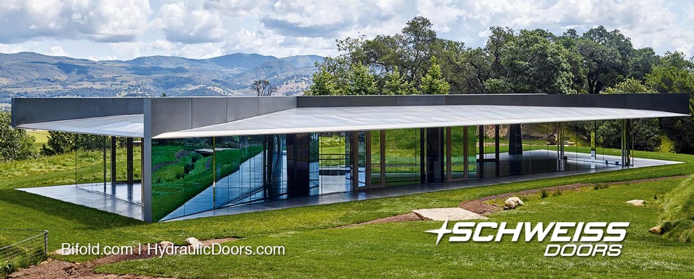 Wide angle shot of the 2,000 sq. ft. of the Kramlich's residence that is visible above ground in Napa Valley, California