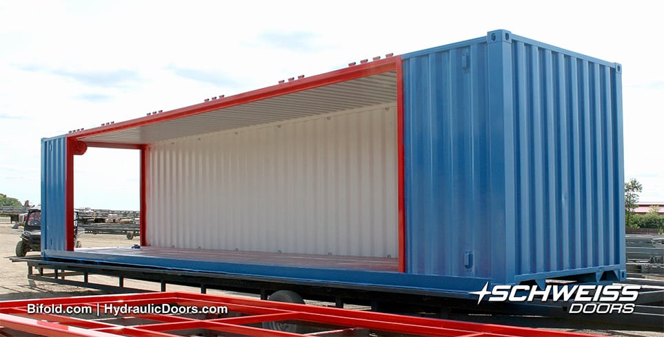 Blue Schweiss Container loaded on Trailer