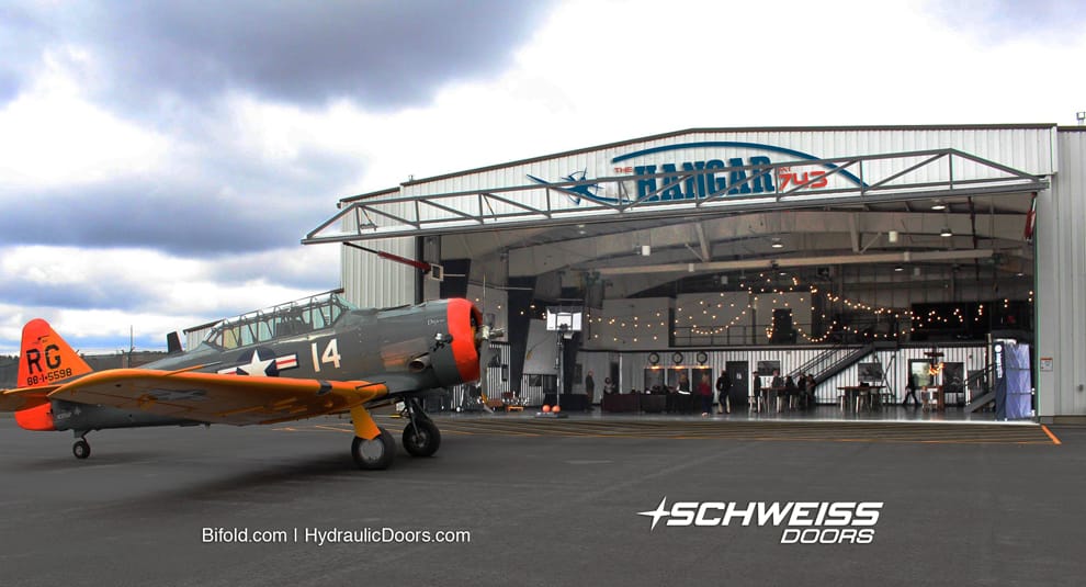 Schweiss Hangar Door with photo eye sensors and door base safety edge