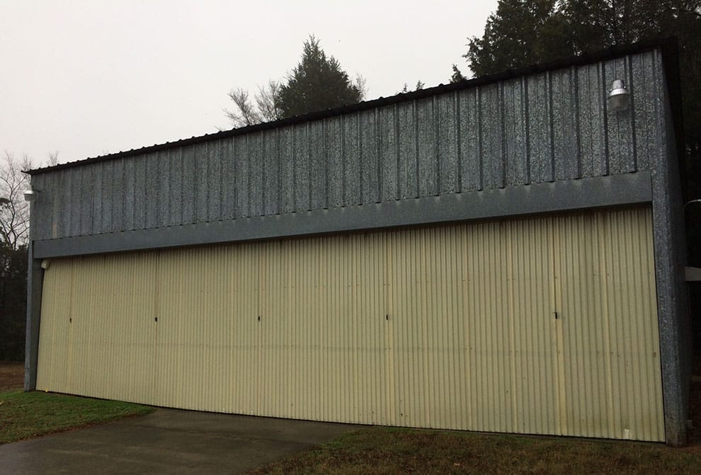 Original hangar with cantilever door, definitely needs an overhaul