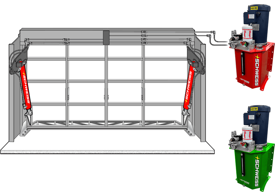 Schweiss hydraulic Green and Red Power pumps have advantages that pile up