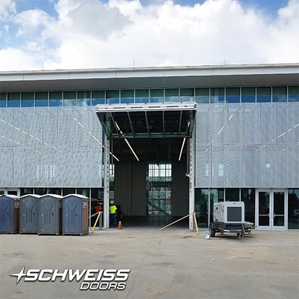 Metropolitan Community College matches cladding of Schweiss Door to the rest of the building