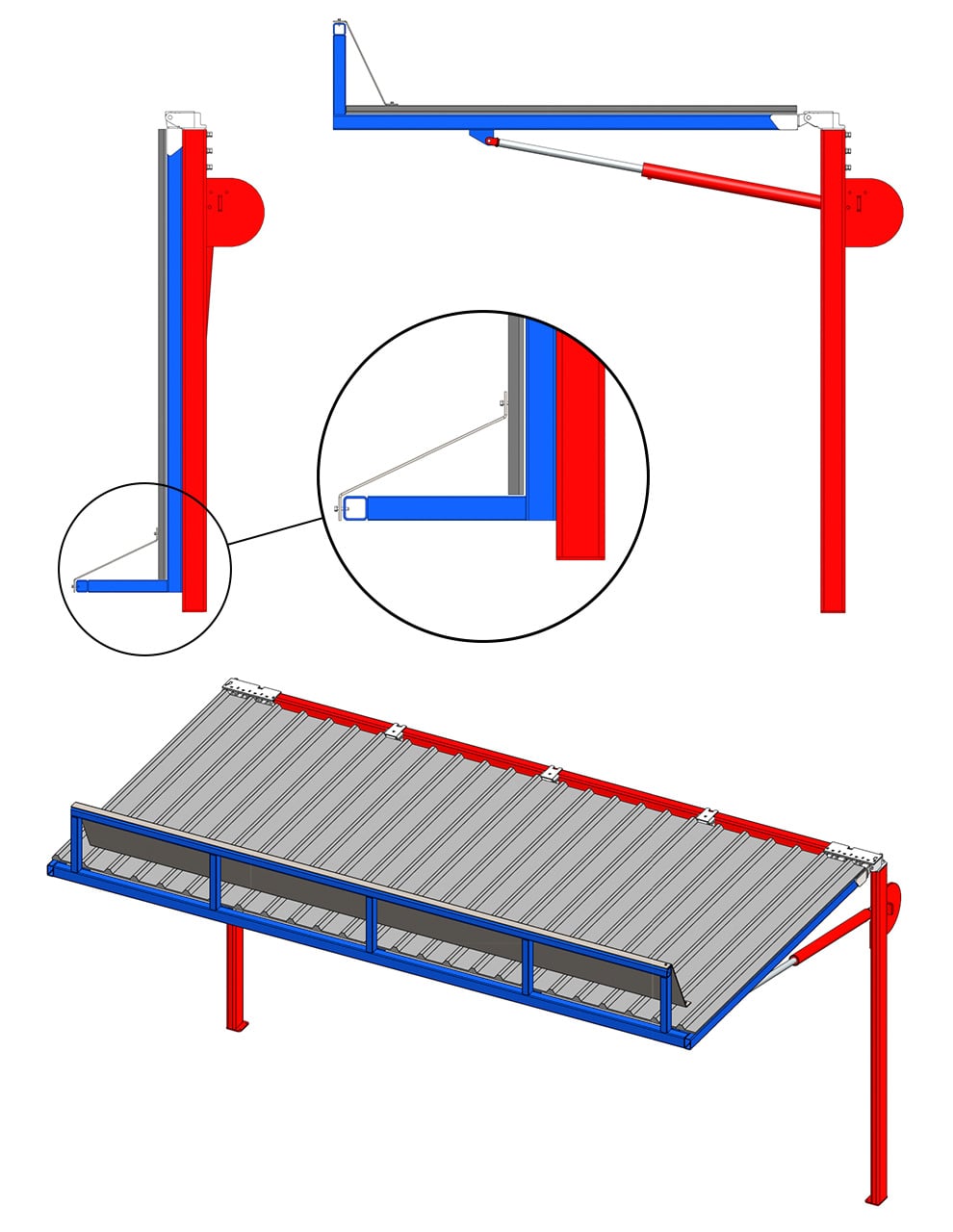 Diagrams of External Truss Cover Designed By Schweiss Shown Open