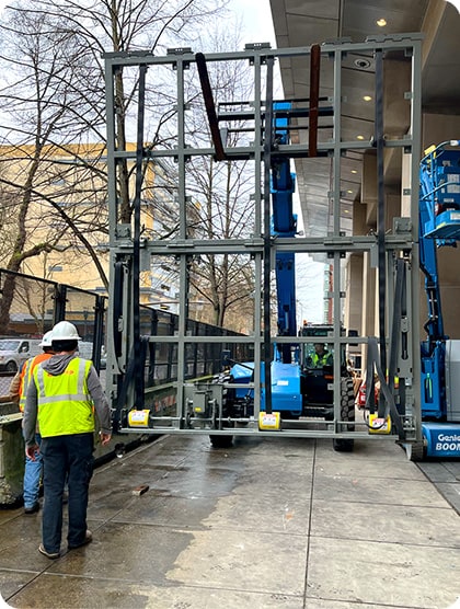 Schweiss security door in preparation to be mounted on Hatfield Courthouse - built to handle what others can't