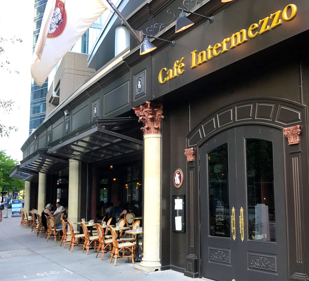 Schweiss doors provide canopy for customers at Intermezzo Cafe in Atlanta Georgia