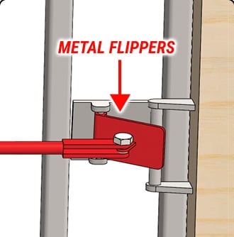 Diagram showing a closeup view of hit or miss metal flippers involved in motor latch systems Diagram showing a closeup view of hit or miss metal flippers involved in motor latch systems