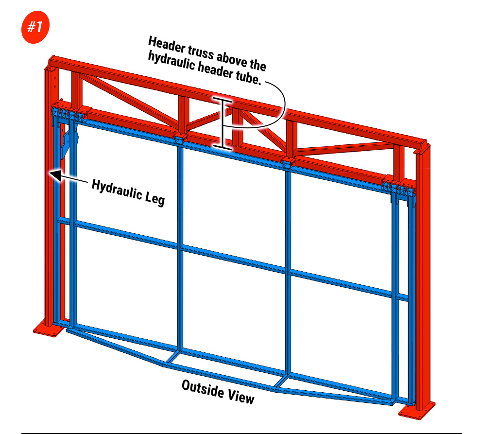 1. Outside view of hydraulic door with support for free standing header