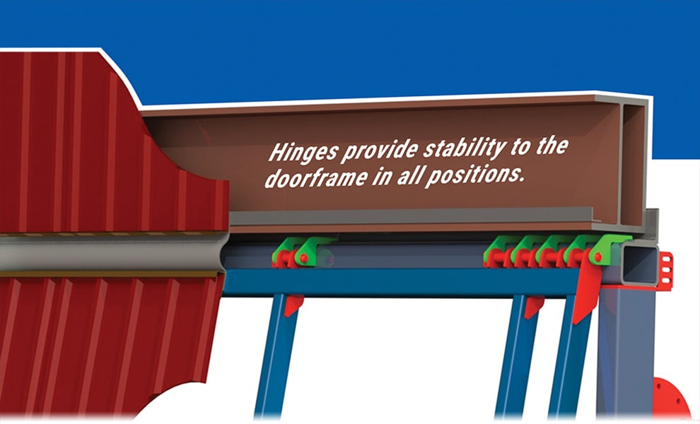 Schweiss hydraulic door hinges give stability to the doorframe at any position