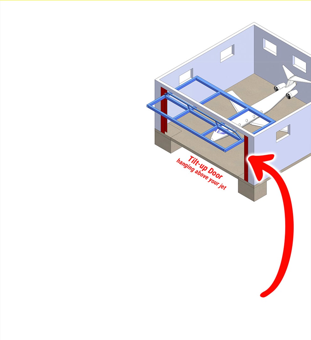 Diagram of jet parked underneath tilt-up door
