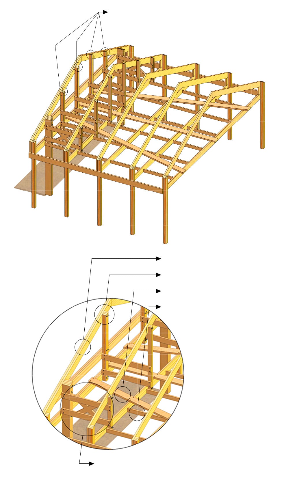 Diagram showing endwall bracing on a wood frame