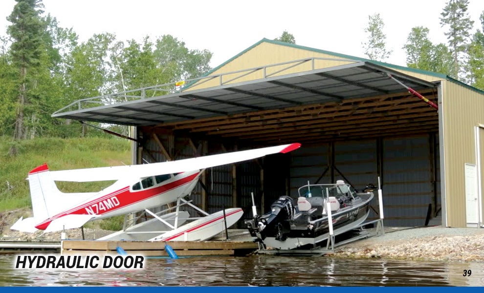 Hydraulic door opened on waterfront hangar