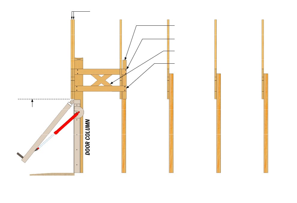 Diagram showing column bracing for hydraulic door